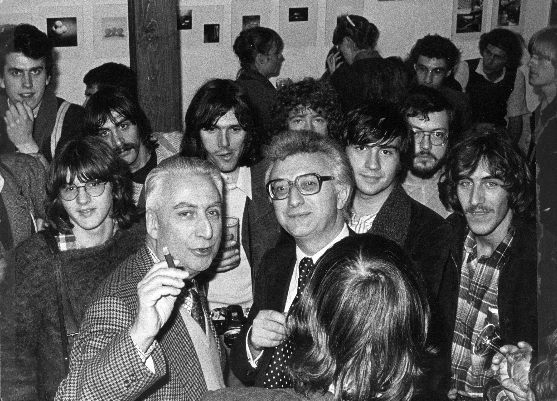 Lucien Clergue and Roland Barthes after Clergue's presentation of thesis "Language of the Sands" at Provence University in Marseille, 1979